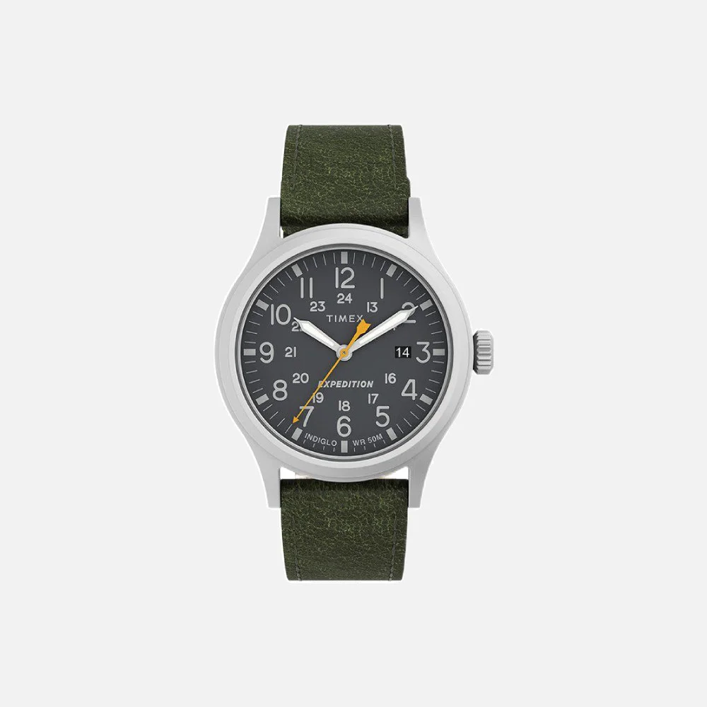 Timex Expedition® Scout 40mm Leather Strap Watch - Silver-Tone, Green (TW4B22900)