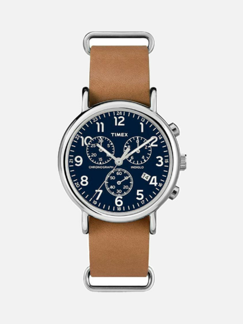 Men's Timex Weekender Chronograph Brown Leather Strap Watch Set TWG012800