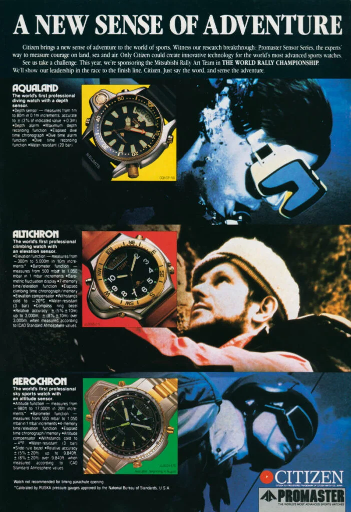 Citizen Promaster Aqualand and Altichron Advertisement June 1989