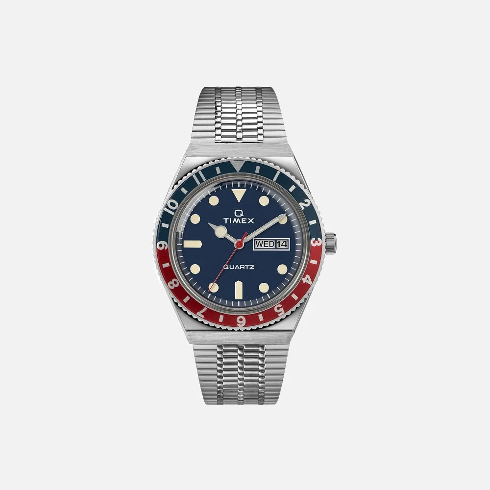 Timex Q Reissue Blue and Red Bezel 38mm Stainless Steel Bracelet Watch