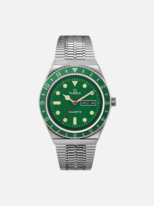 Timex Q Reissue Green Dial and Bezel 38mm Stainless Steel Bracelet Watch