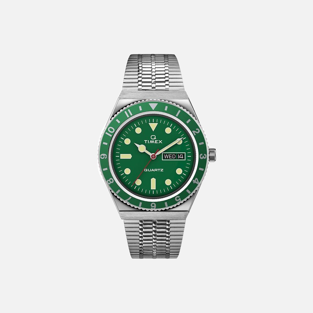 Timex Q Reissue Green Dial and Bezel 38mm Stainless Steel Bracelet Watch