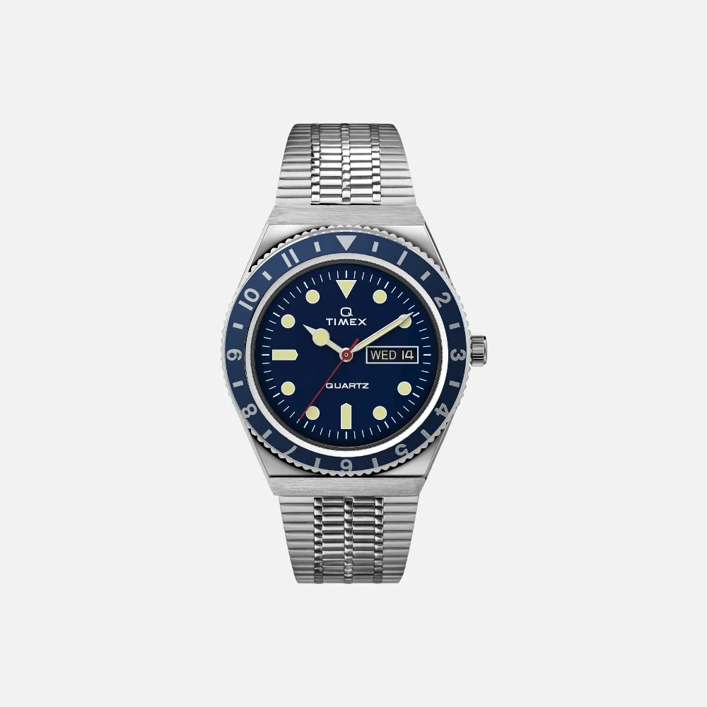 Timex Q Reissue Blue Dial and Bezel 38mm Stainless Steel Bracelet Watch