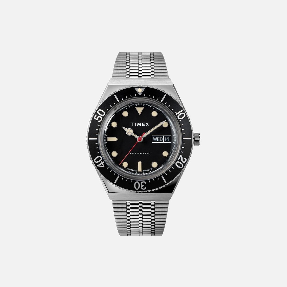 Timex M79 Automatic Black Dial and Bezel 40mm Stainless Steel Bracelet Watch