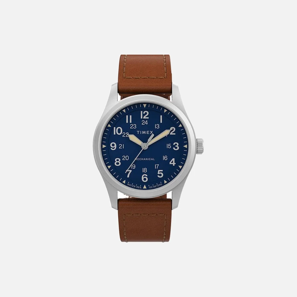 Expedition North Field Post Blue Dial Mechanical 38mm Eco-Friendly Brown Leather Strap Watch
