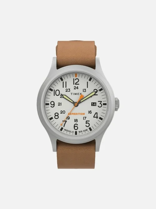 Expedition Sierra 40mm White Dial Tan Leather Strap Watch
