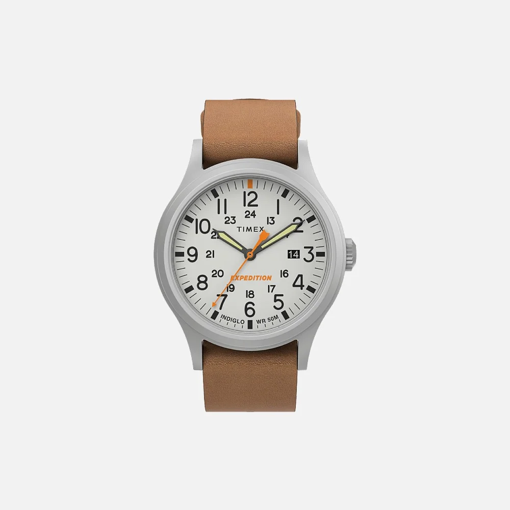 Expedition Sierra 40mm White Dial Tan Leather Strap Watch