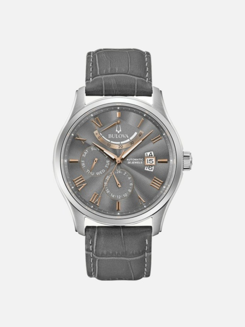 96C143 Wilton Gray Sunray Dial Stainless Steel Case on Gray Leather Strap