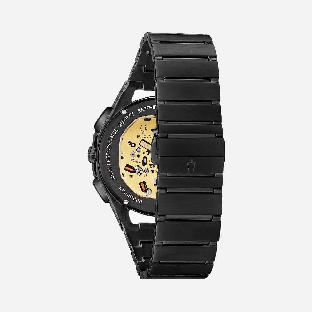 98A207 CURV All Black Stainless Steel Chronograph with Gold Tone Markers
