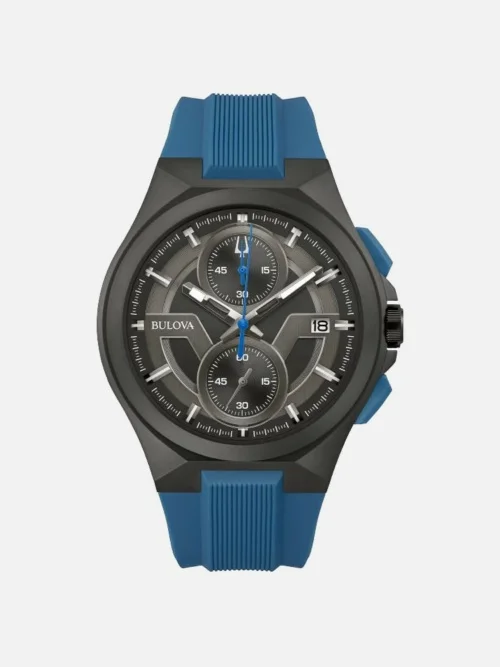 98B380 Maquina Black Stainless Steel Chronograph on Blue Silicone Strap