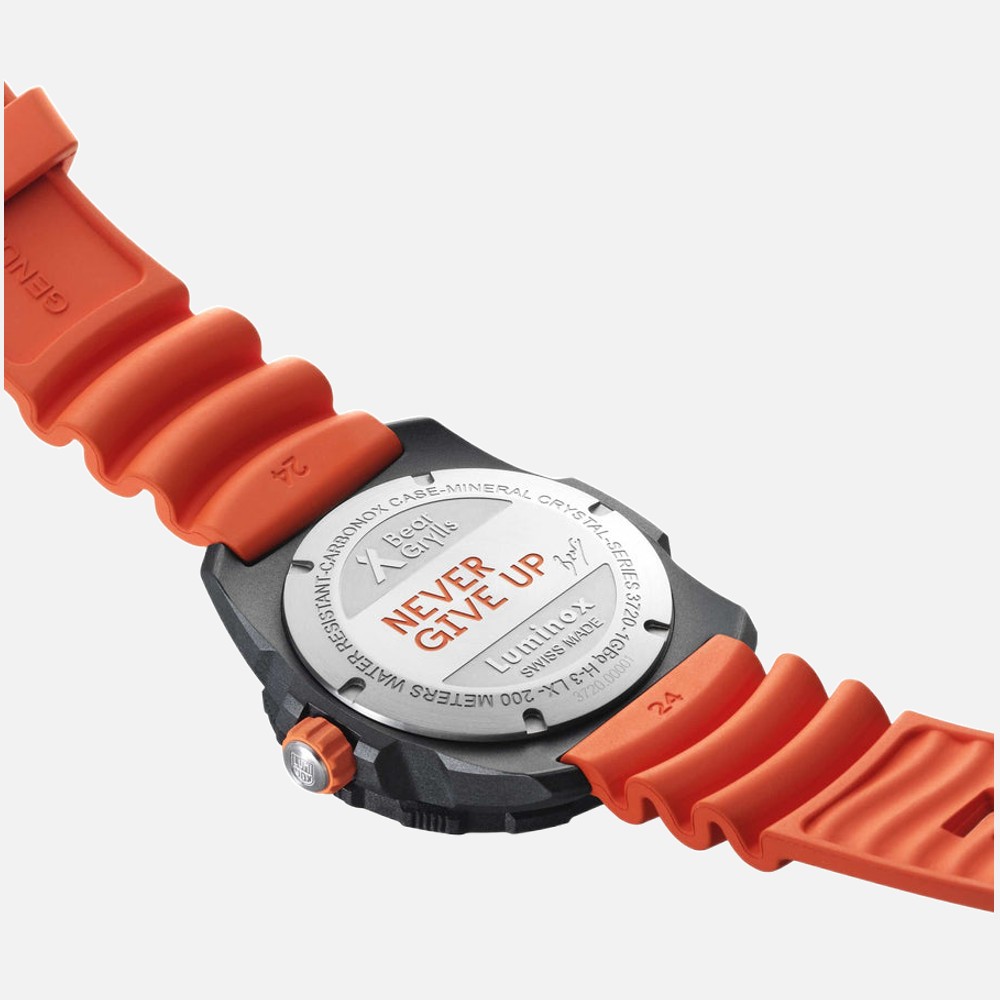 3729.NGU Bear Grylls Dive Watch with Black Case and Dial on Orange Rubber Strap