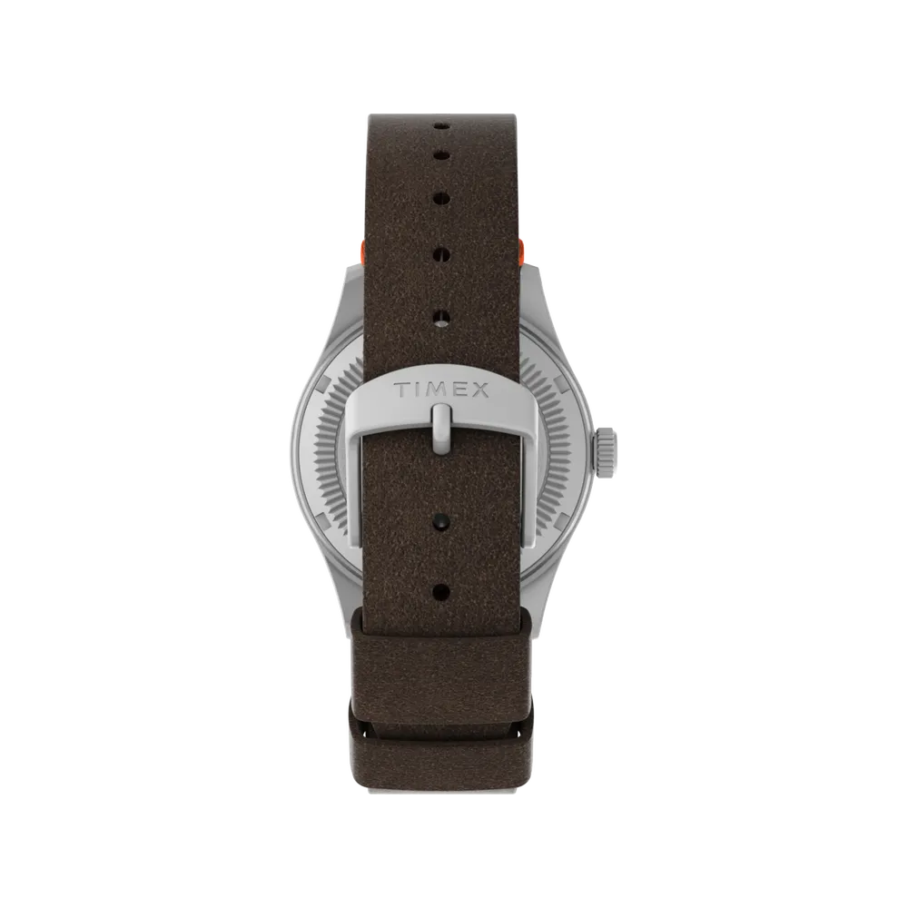 Timex TW2V64200 Expedition Solar field watch brown leather band and buckle view