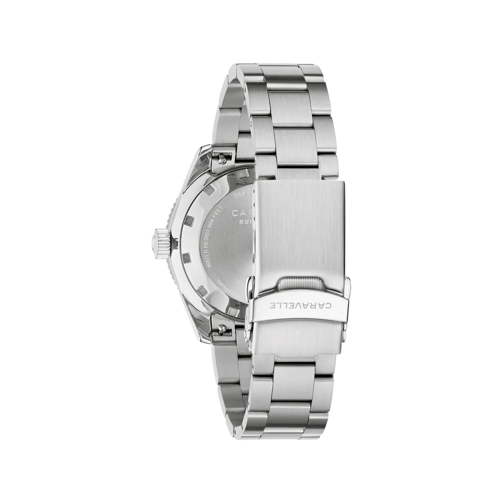 Bulova 43B178 Caravelle Sea Hunter stainless steel bracelet and caseback view