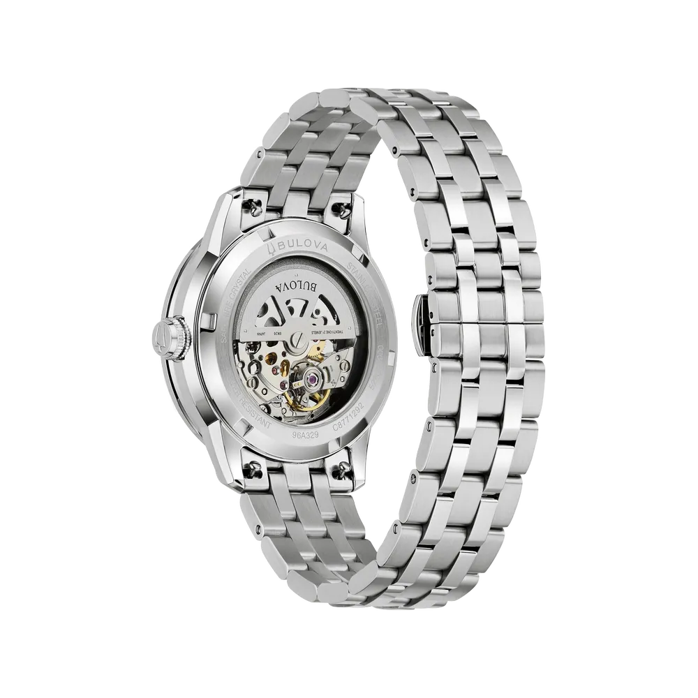 Bulova 96A329 Sutton automatic watch exhibition caseback and bracelet
