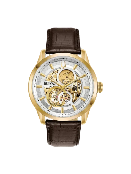 Bulova 97A138 Sutton automatic skeleton watch front view