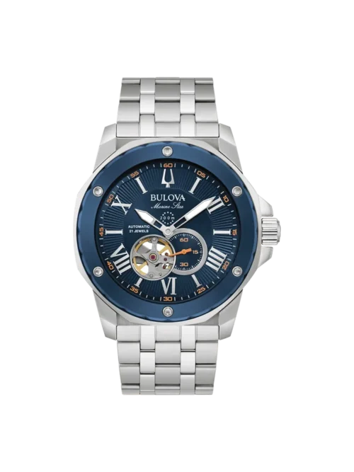 Bulova Marine Star 98A302 blue open-heart automatic watch front view
