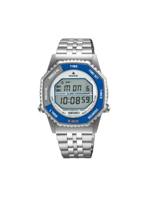 Seiko SMGG21 Rotocall blue bezel digital quartz watch - front view