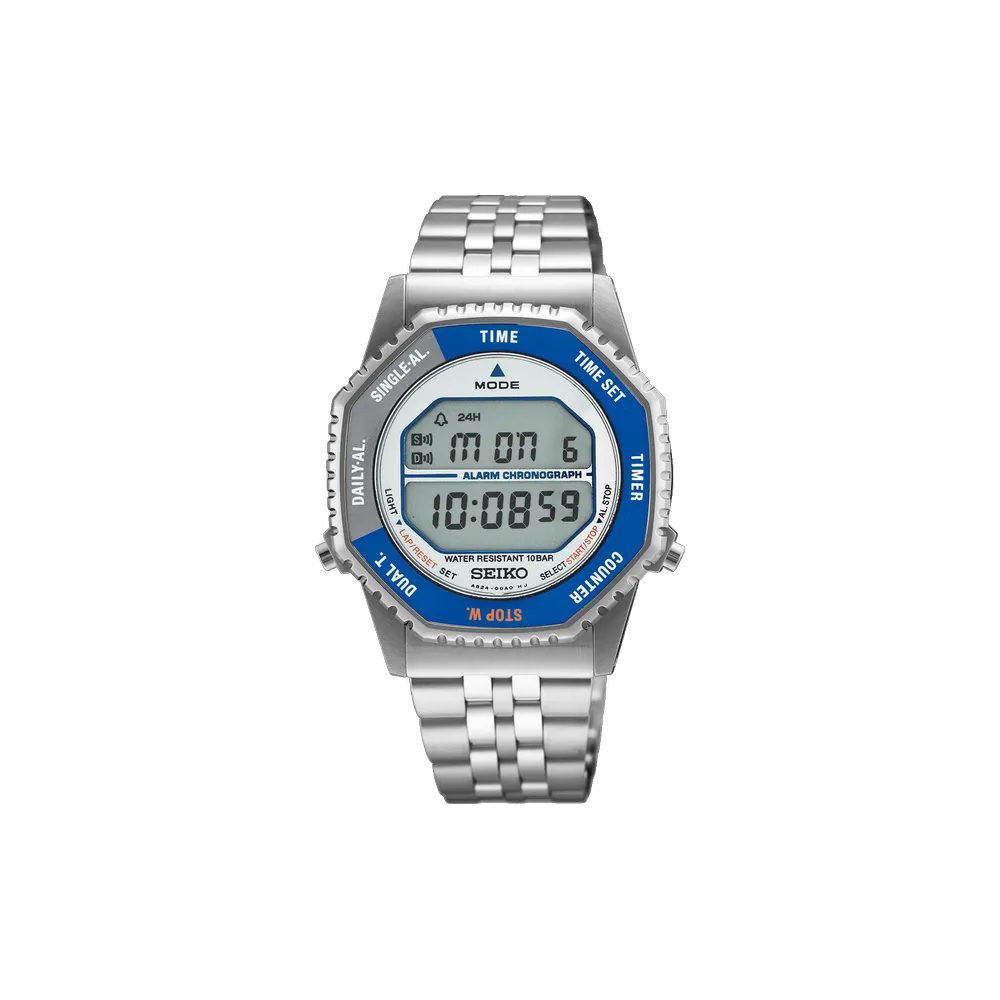 Seiko SMGG21 Rotocall blue bezel digital quartz watch - front view