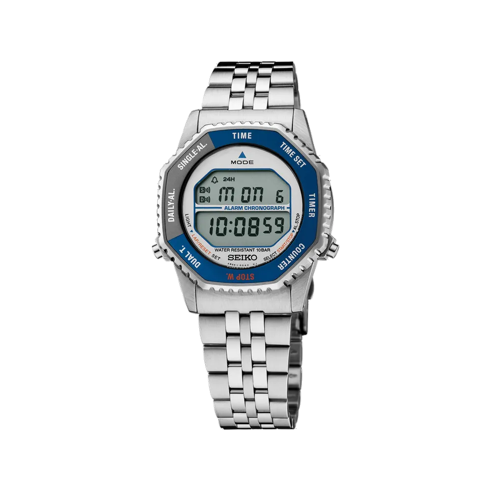 Seiko SMGG21 Rotocall blue bezel digital watch - alternate front view