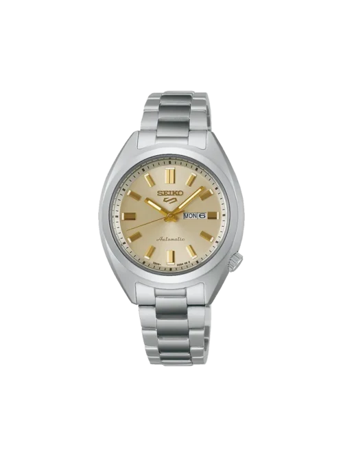 Seiko SRE023 5 Sports SNXS champagne dial stainless steel automatic watch - front view