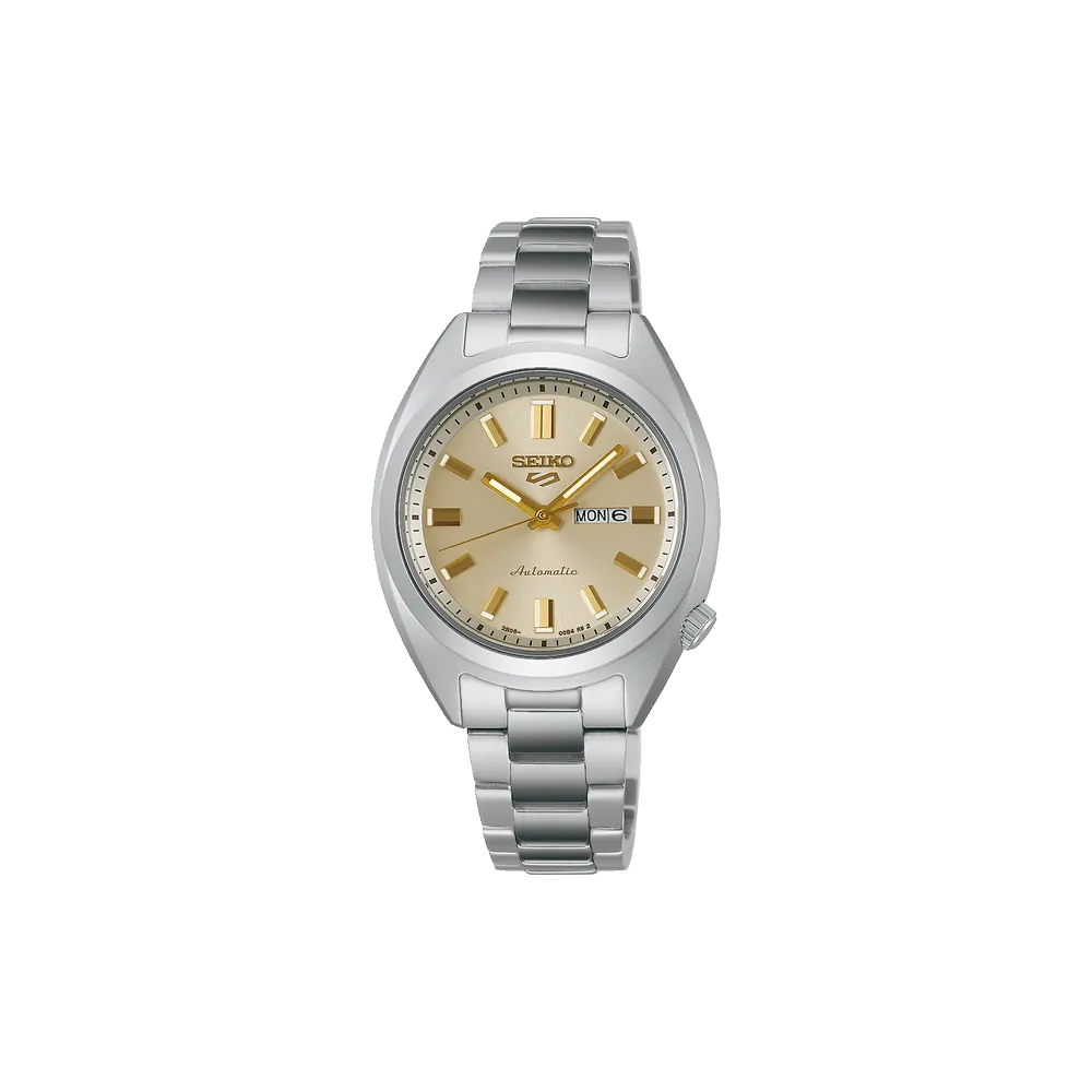 Seiko SRE023 5 Sports SNXS champagne dial stainless steel automatic watch - front view