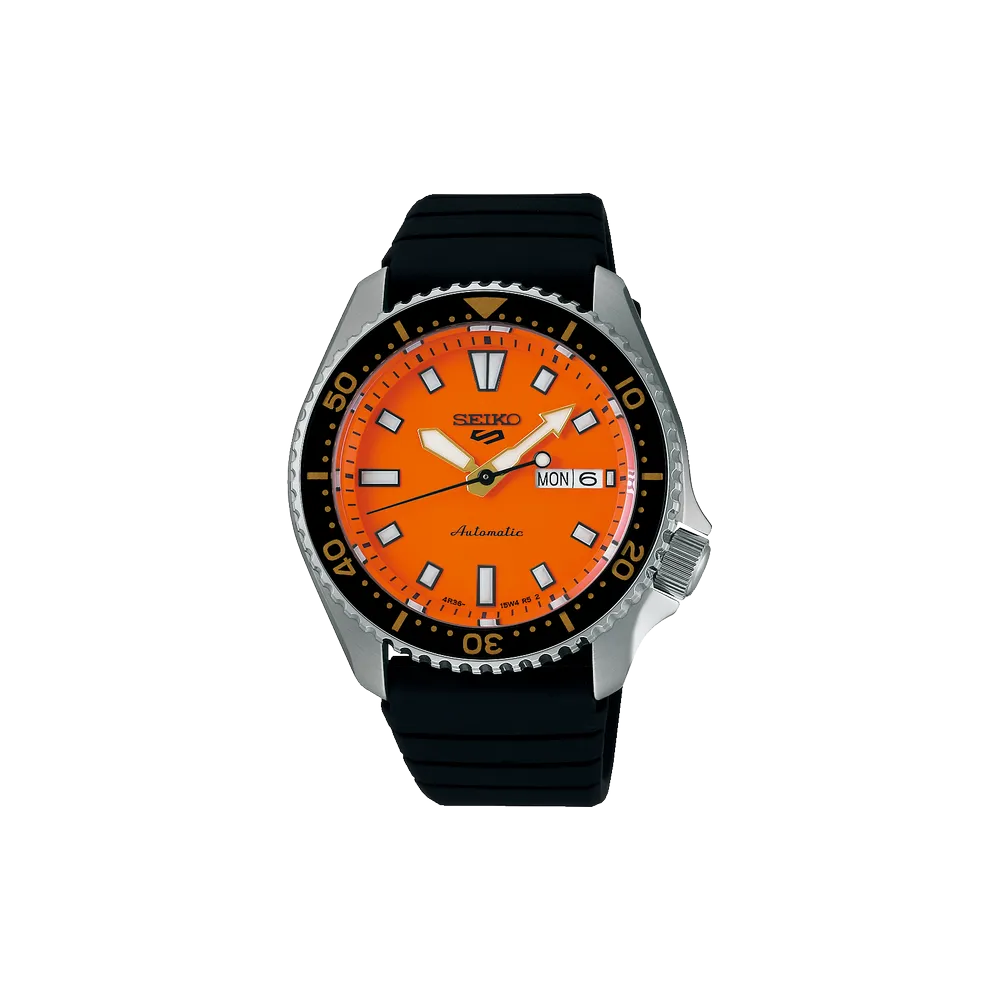 Seiko SRPL89K1 5 Sports SKX series orange dial automatic watch front view