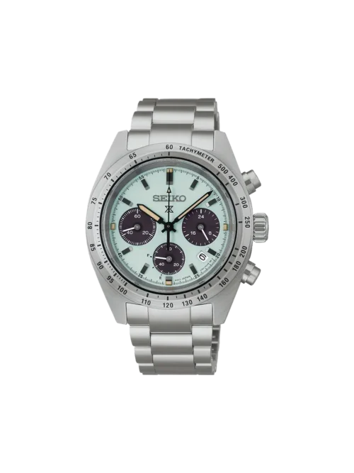 Seiko SSC965 Prospex Speedtimer green solar chronograph watch - front view