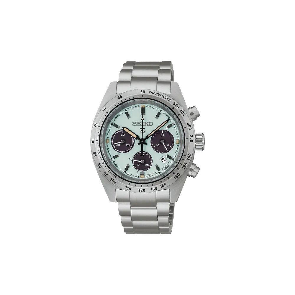Seiko SSC965 Prospex Speedtimer green solar chronograph watch - front view
