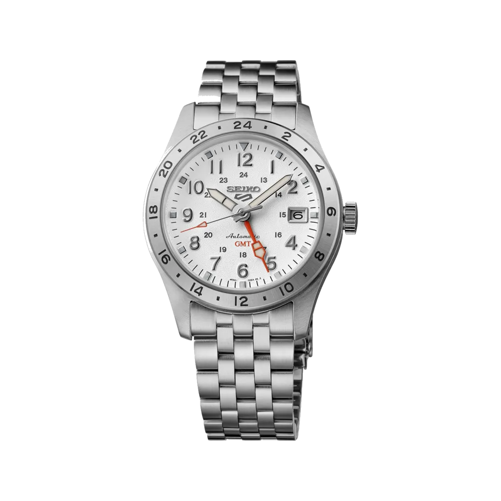 Seiko SSK059 5 Sports Field GMT white dial automatic watch front view